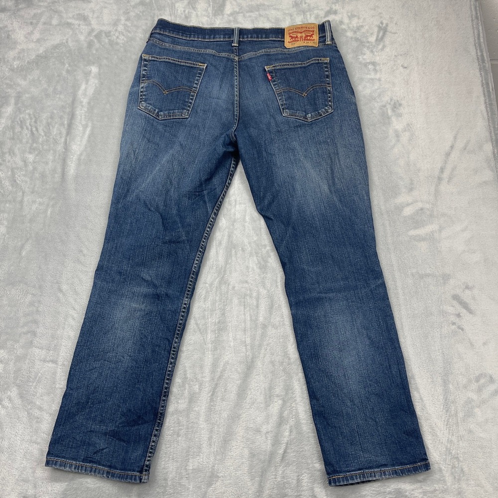Levi's 514 Jeans Mens 34x30 Blue Denim Faded Double Stitch‎ Red Tab Straight Leg - Picture 2 of 10